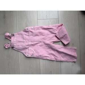 Zara Kids Pink Denim Carpenter Overalls 12-18 Months 86cm Utility Dungarees